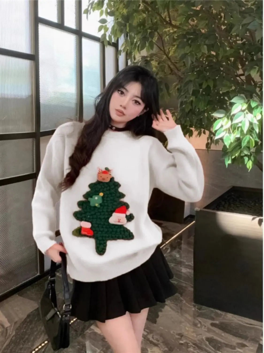 Speciale stijl, leeftijdverminderende zoete losse top voor Kerstmis Rode trui Gebreide trui