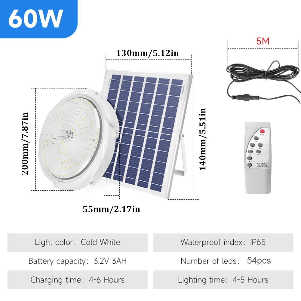 60w Solar Decken leuchte ip67 wasserdichte solar betriebene Pendel leuchte mit Fernbedienung Indoor Outdoor Garten Korridor Lampe