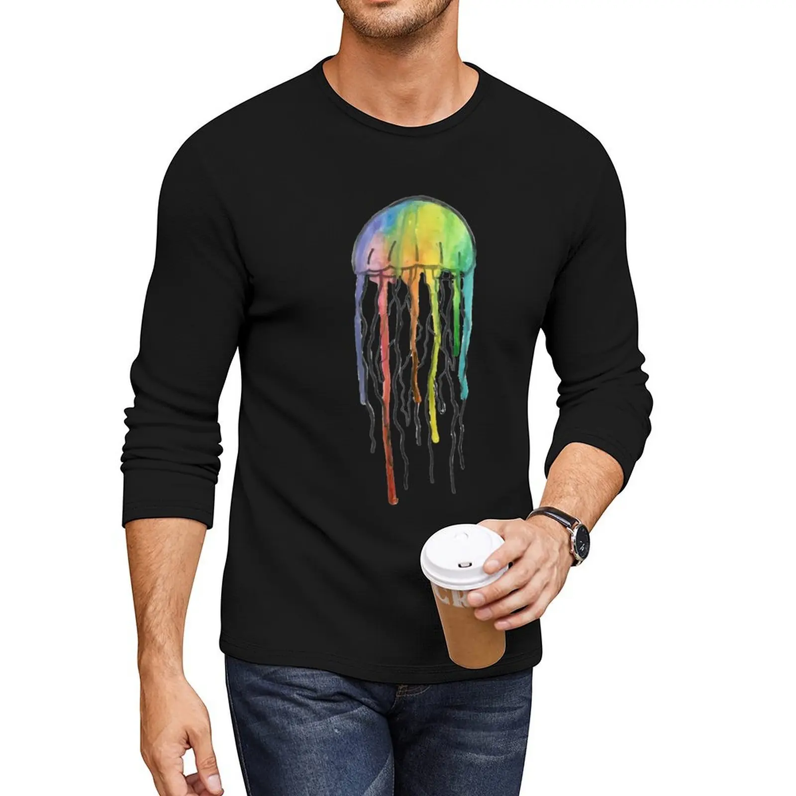 

Watercolor Jellyfish Design Long T-Shirt sublime t shirt oversized t shirt kawaii clothes t shirt men