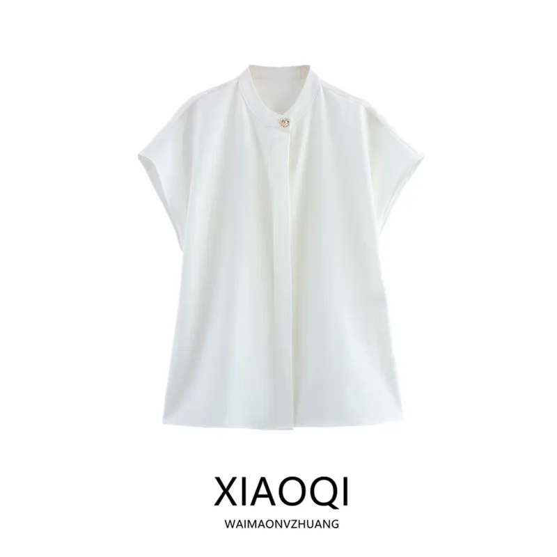 قميص نسائي ربيعي صيفي 2025 بتصميم أنيق ومتعدد الاستخدامات، قماش مطوي ذو مظهر رائع، قميص واسع بأكمام قصيرة #4
