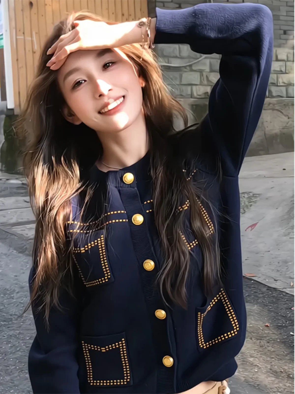 

Tweed Jacket Overcoat Oversize Womens Fall Cinching Lace Sleeves Ladylike Decorative Sweet Chic Graceful Elastic Minimalism Lady