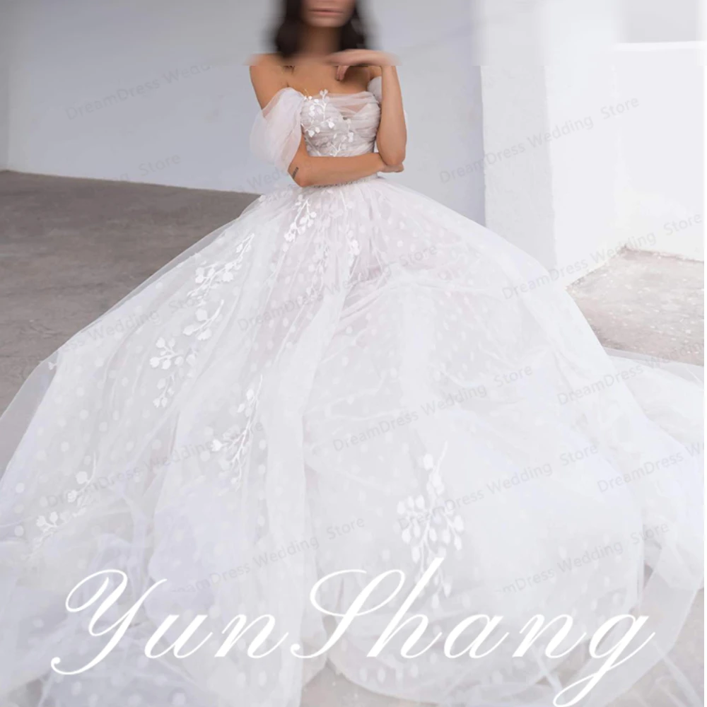 Yunshang Customized Princess Wedding Dress Off Shoulder A-Line Sweep Train Point Net Bridal Gown Robe De Mariage Floor Length