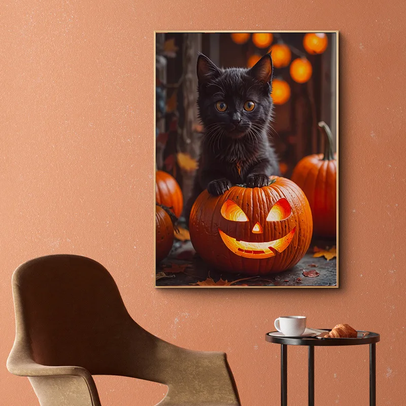 

Halloween cat pumpkin hanging painting home decoration painting poster canvas mural frameless painting