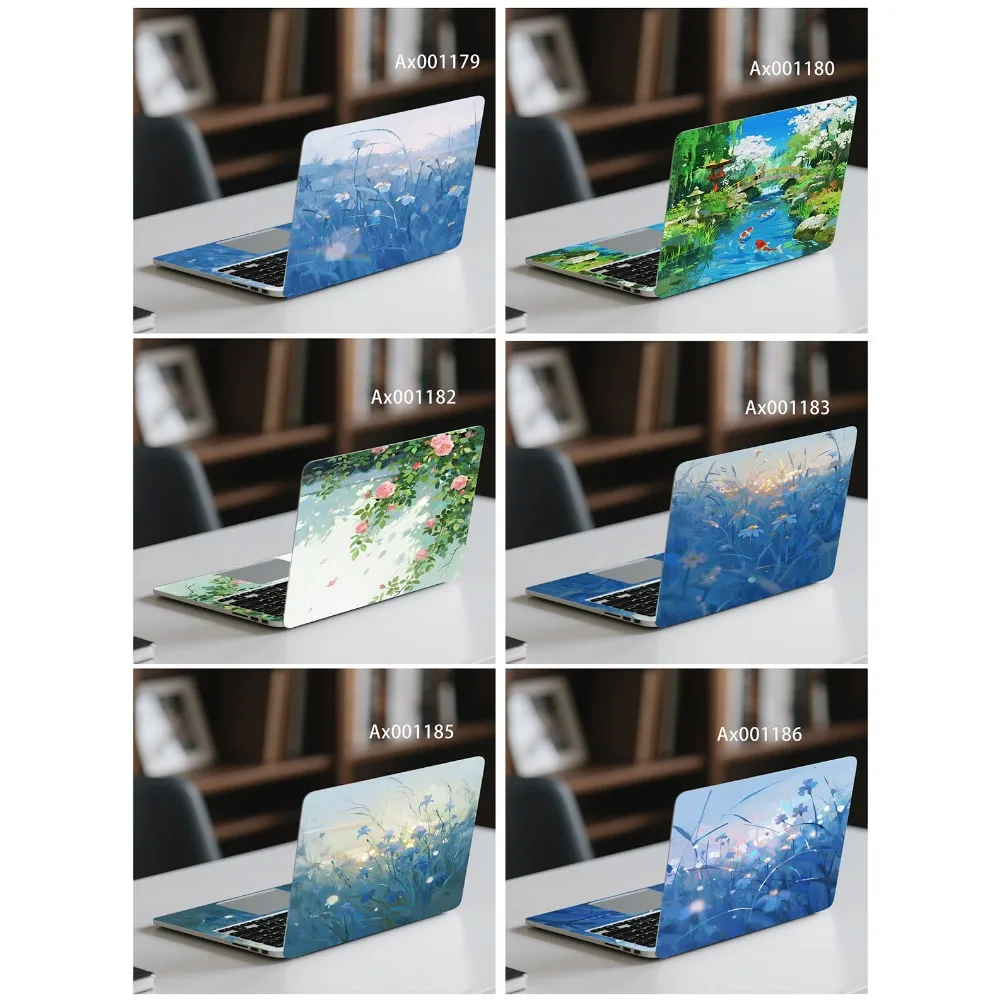 2 pcs/pack Dreamy Blue Wildflower Pond Garden Anti Scratch Protective Laptop Skin Sticker for Universal 13-16 Inch Laptops