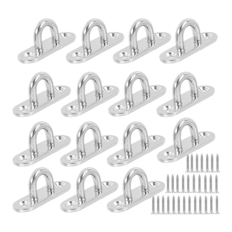 15 Pcs Stainless Steel M5 Ceiling Hook Ring Hooks,Pad Eye Plate U Hooks, Wall Mount Hook Hanger With 30 Pcs Screws