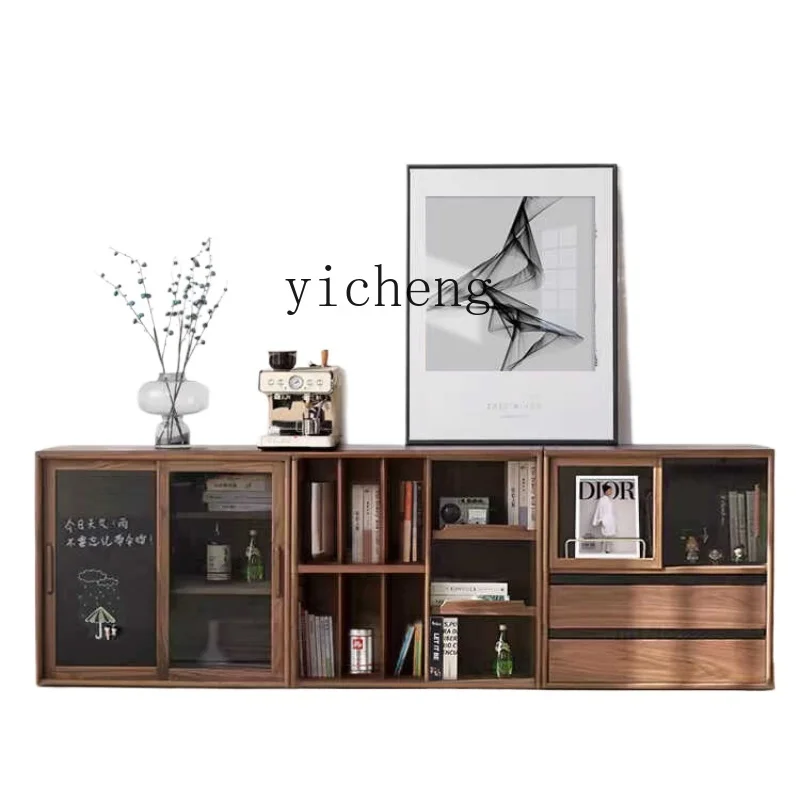 

ZK solid wood combined cabinet black walnut bookcase storage display storage floor TV cabinet home decor