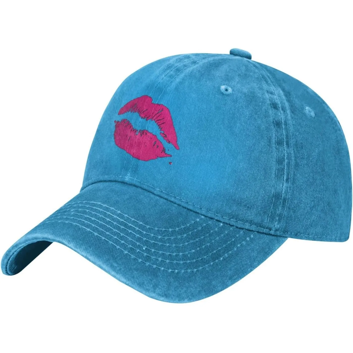 Kiss Lips Graphic Washed Baseball Cap Cotton Casual Adjustable Sports Golf Dad Hat