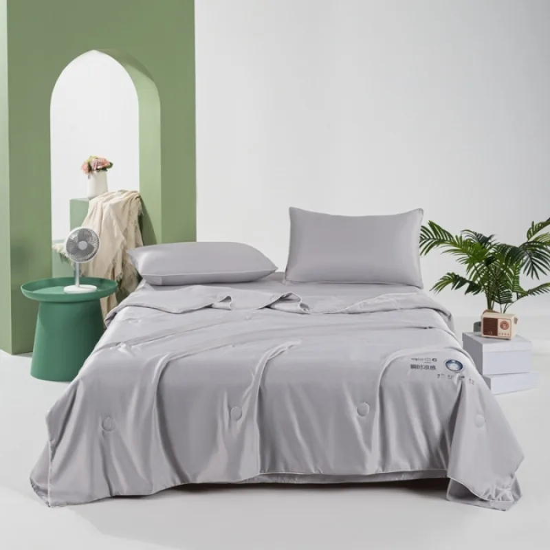 

2025 new solid color heat transfer washed Tencel Xia Liang quilt double cool silk machine washable quilt four-piece set