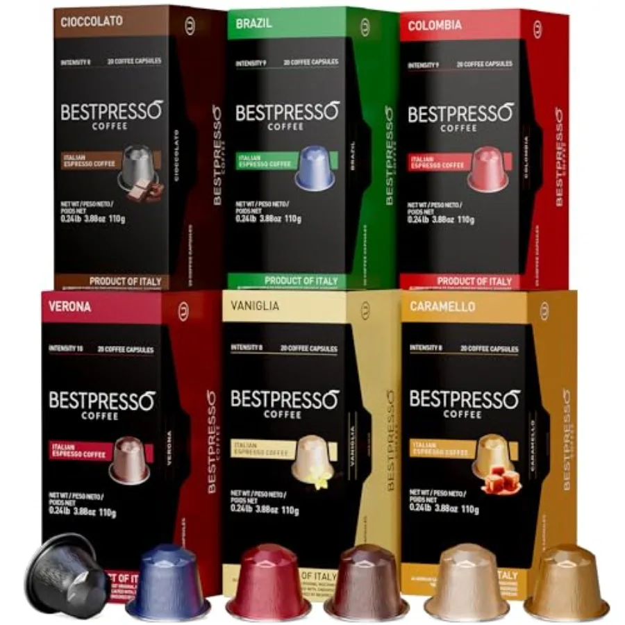 Bestpresso Coffee for Nespresso Original Machine 120 Aluminum pods Certified Genuine Espresso Variety Pack mix Flavored and Dar