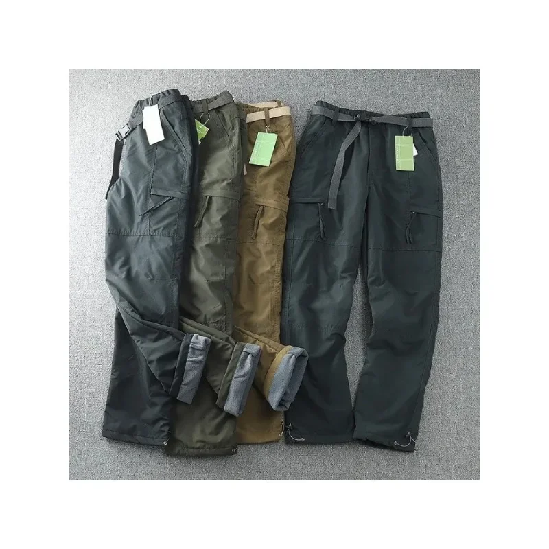 Men's Cotton Pants Are Piled and Thickened, Warm, Windproof and Waterproof, Outdoor Sports Multi-bag Overalls, Large Size.