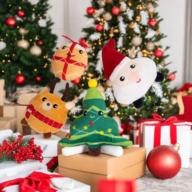 Pet Cat Toy Christmas Tree Santa Claus Elk Shape Plush Dog Toys Grinding Teeth Interactive Christmas Gift Pet Supplies Puppy Toy