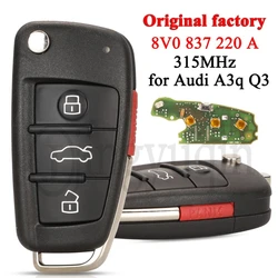 jingyuqin 3+1 Buttons Original Factory 8V0 837 220 A For Audi A3q Q3 Flip Folding Car Remote Key 315MHz HU66 Blade Replacement