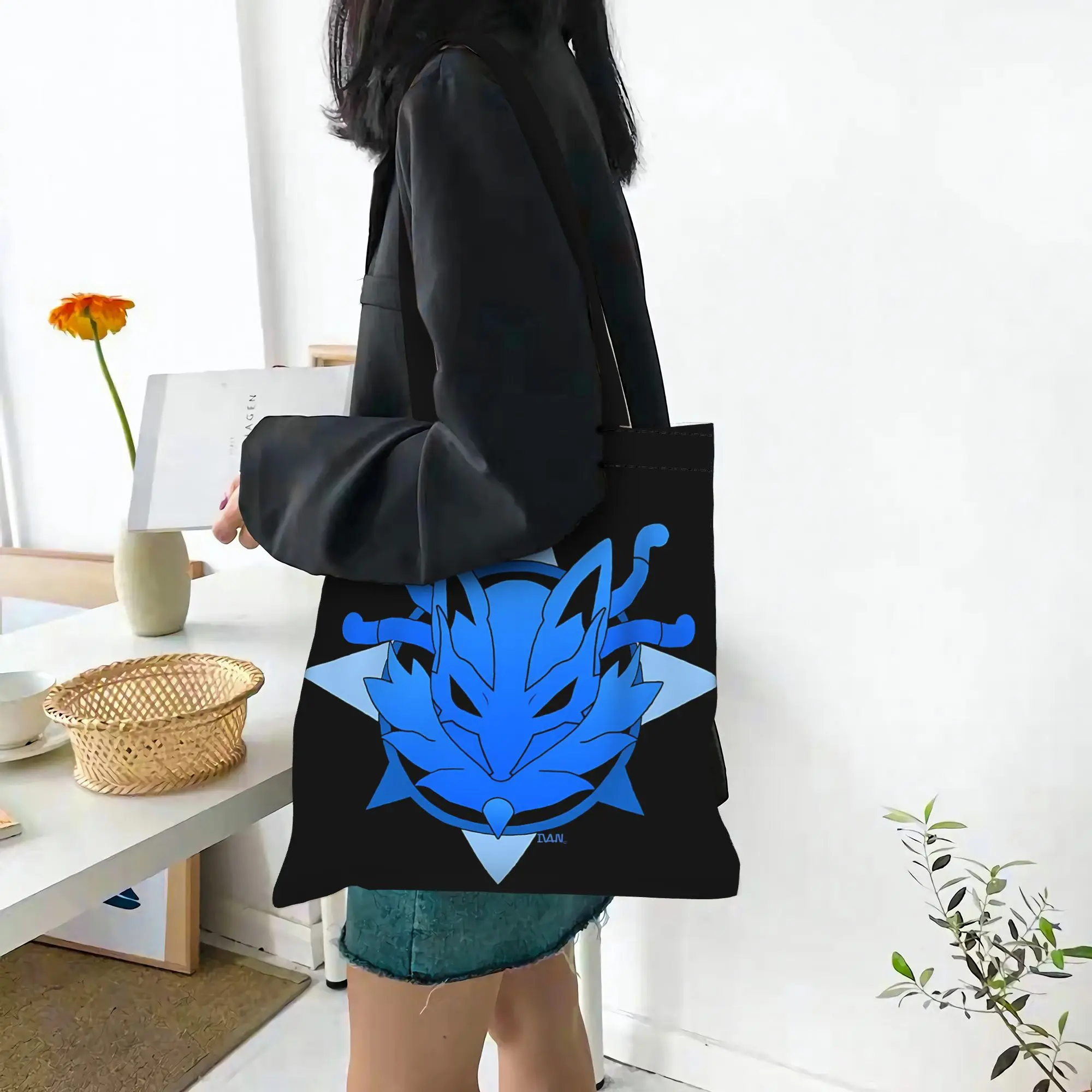 Customized pokemon Broken Lucario Women's Bag Shopping Bag Reusable Double Sided Canvas Tote Bag Shoulder  Handbag