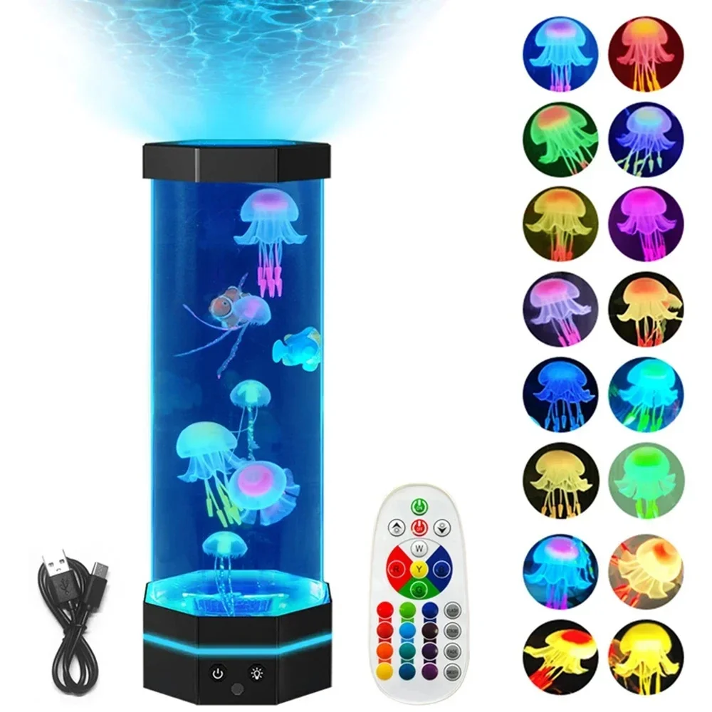 15inch Jellyfish Lava Lamp 17 Colors Changing Jellyfish Lamp With Remote Control USB Plug-in Bubble Fish Lamp Kids Night Light