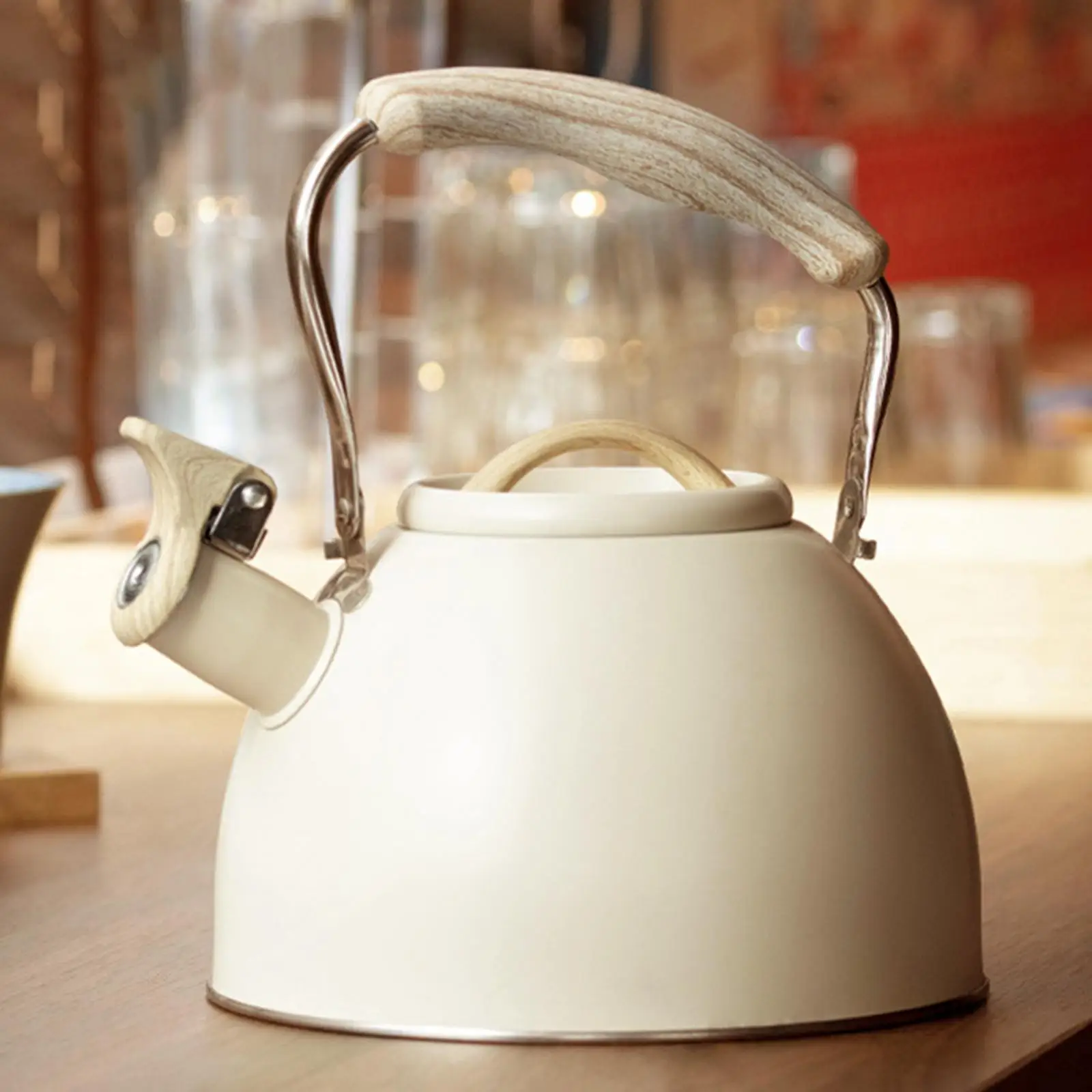 Whistling Kettle 3L Large Capacity Teapot Kettle with Wooden Handle Tableware Teapot for Kitchen Hiking Travel Boiling Water