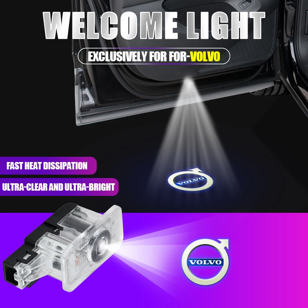 Porta do carro bem-vindo luz para Volvo, projetor de logotipo, acessórios de decoração do carro, V40, V60, S60, S80, S80L, XC60, XC90, 2012-2014