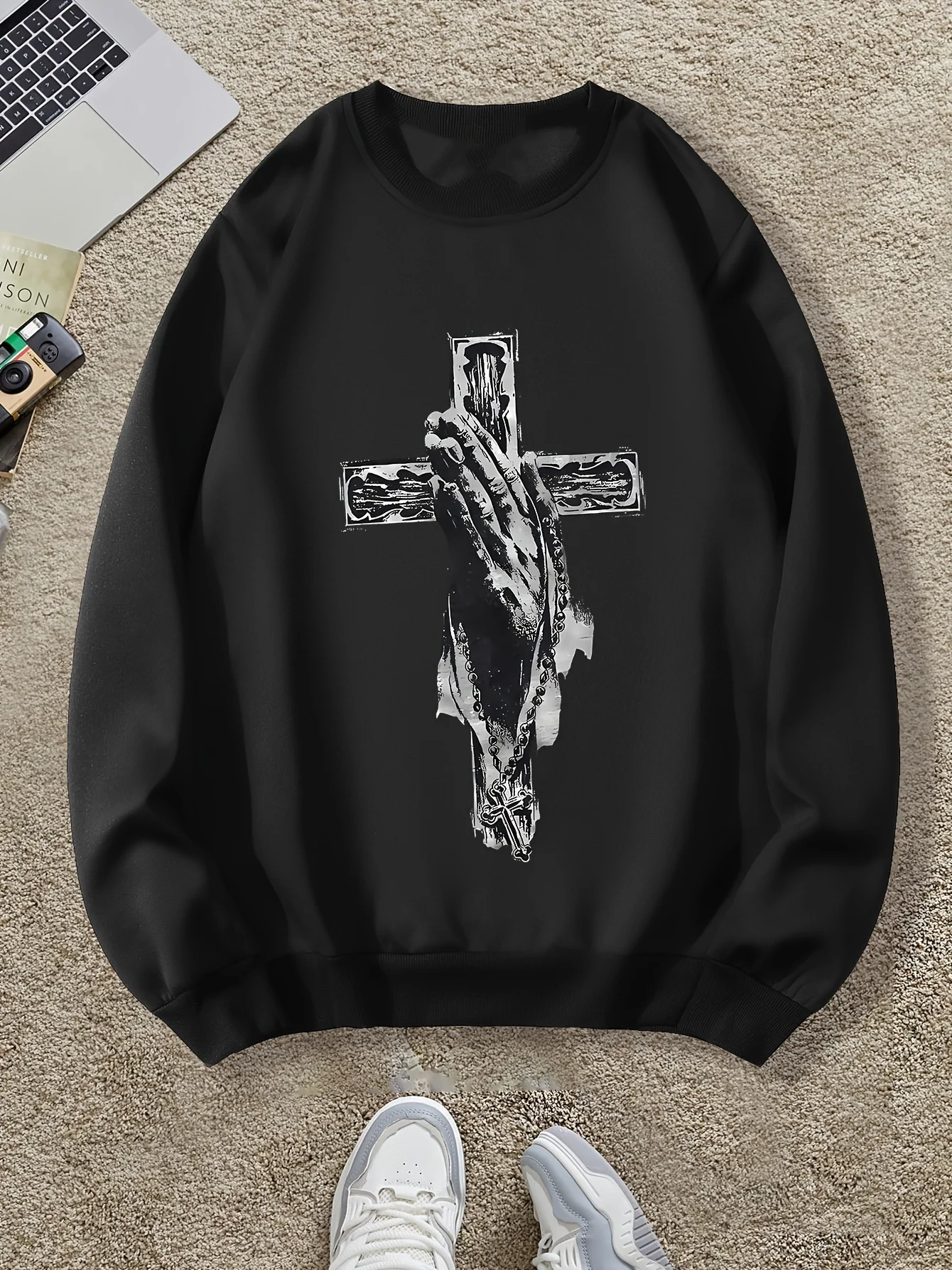 

Christ Cross Print Autumn and Winter Men's and Women's Long Sleeved Sportswear Sweatshirt Casual Loose Outdoor Street Sports
