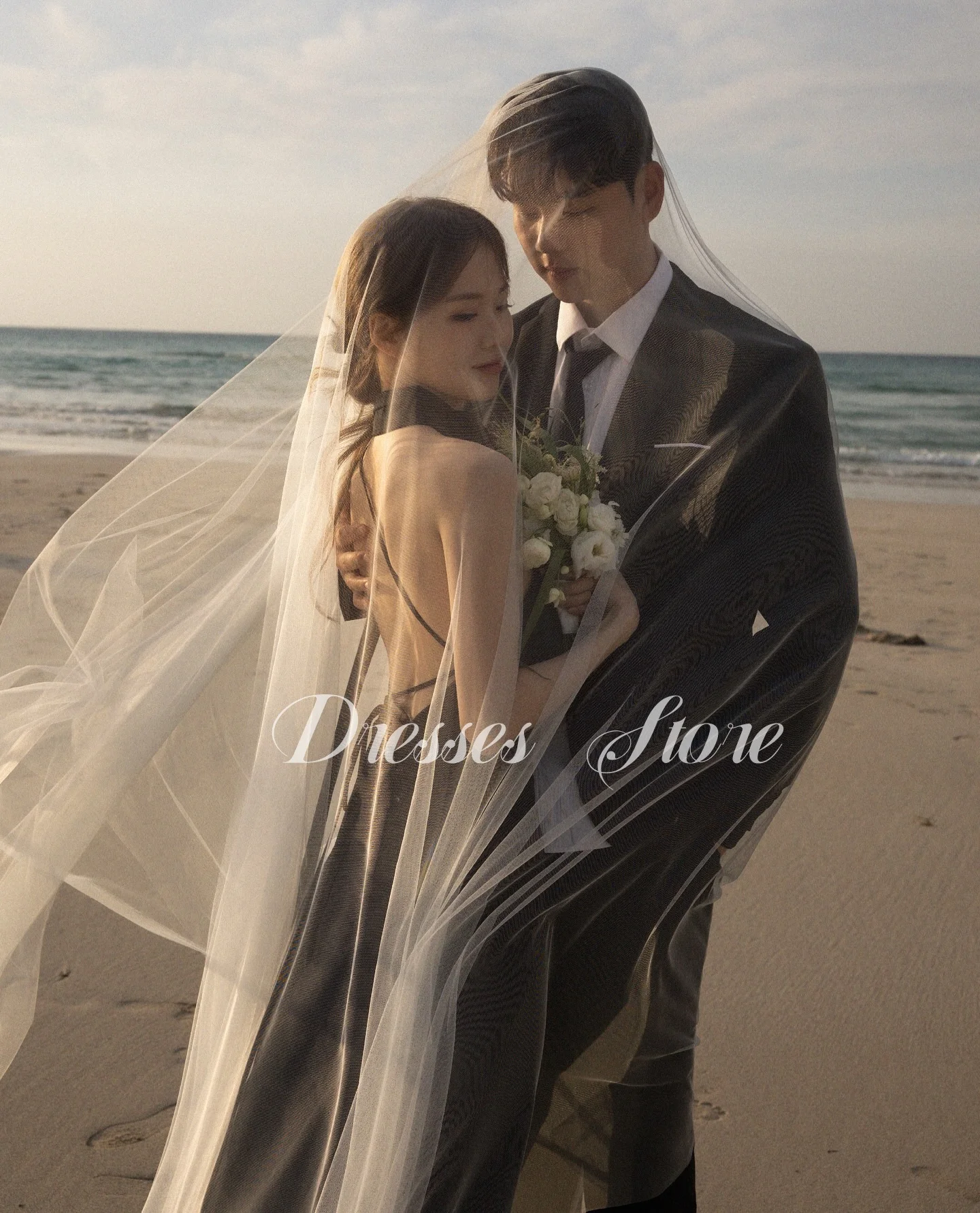 MD Elegant Mermaid One-Shoulder Evening Dress Scarf Korea Photoshoot Floor Length Evening Gown Corset Customised 웨딩드레스 2025