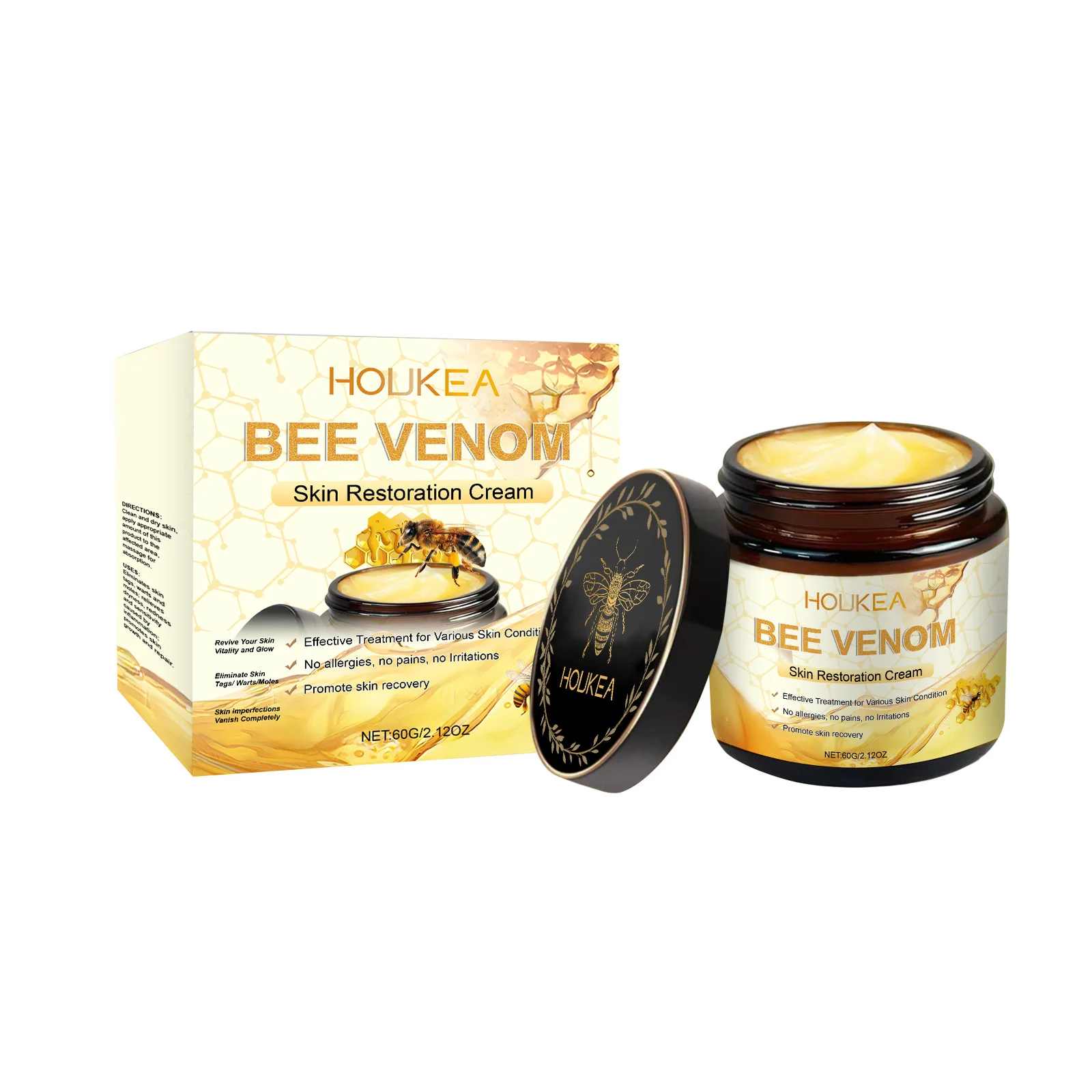 

Houkea Bee Venom Removing Care Cream Gently Cleanses Skin Label Meat Granule Kew Removes Spots And Soothes Skin 3pcs