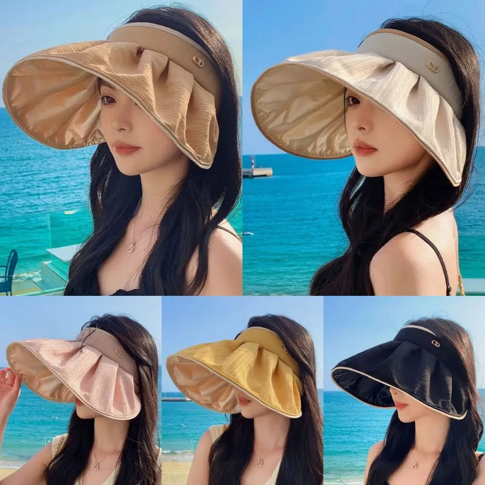 Fashion Versatile Empty Top Cap Black Glue Face Covering UV Protection Hat Folding Sunscreen Sun Hat Women