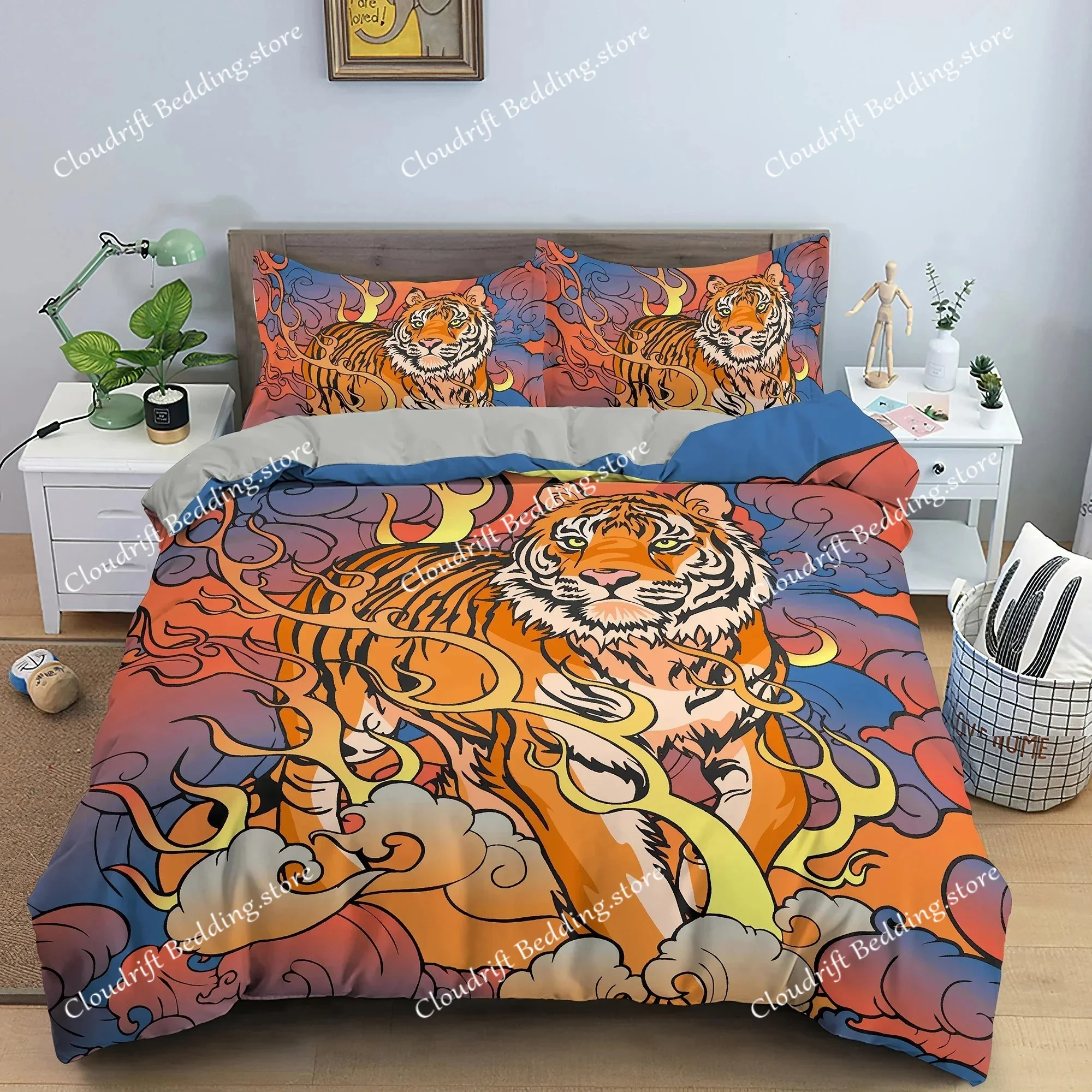 

Tiger Print Duvet Cover Set 3D Animal Pattern Bedding Set Queen King Size Comforter Cover With Pillowcase Home Textile