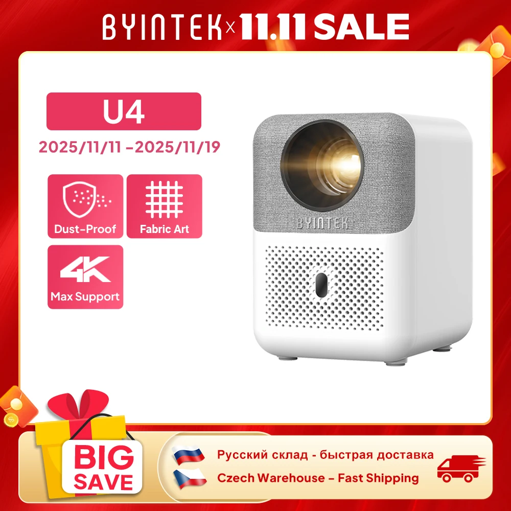 BYINTEK LOVE U4 Smart Mini Home Theater Projector 4K 1080P Video Android WIFI for Smartphone Cinema