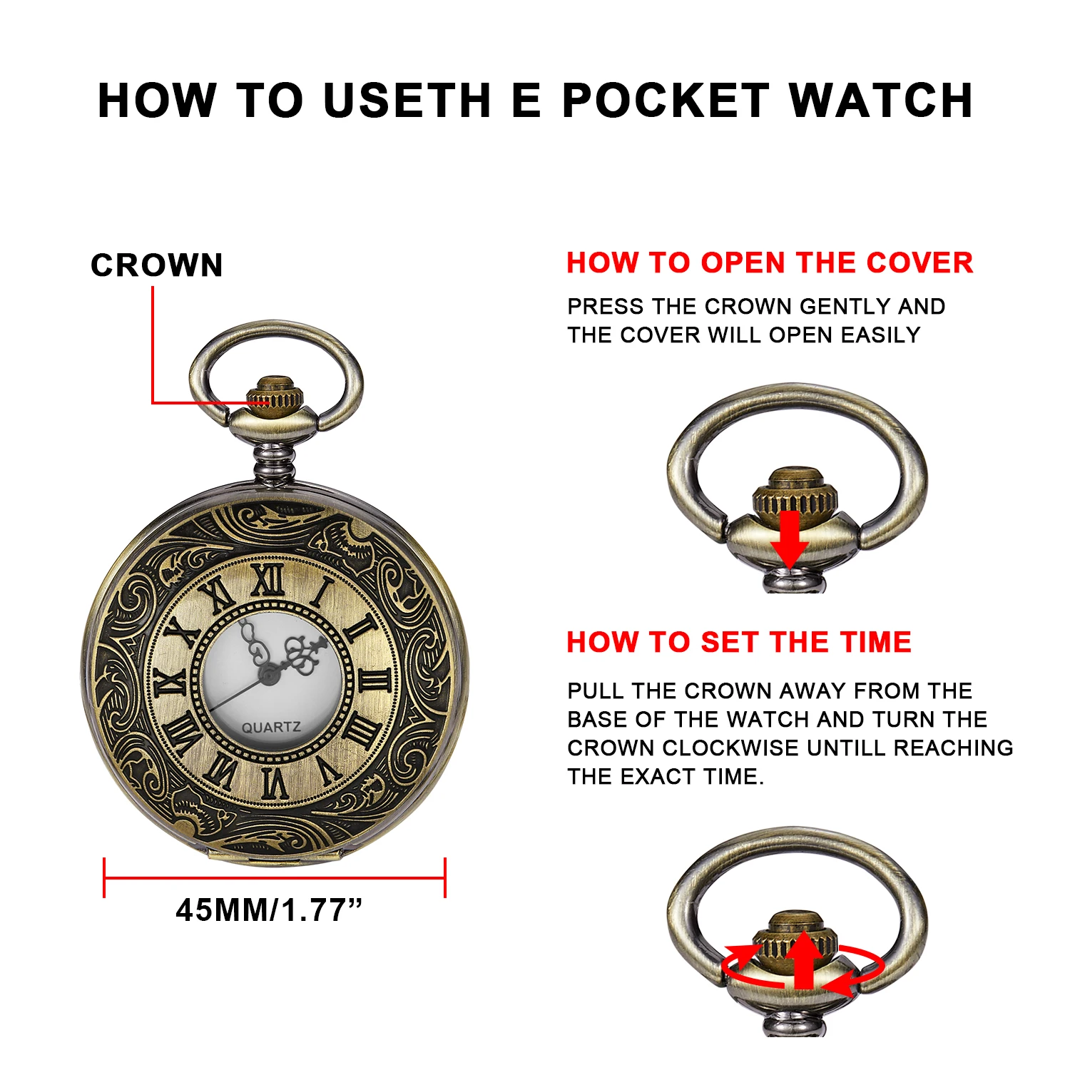 Exquisite Retro Digital Quartz Pocket Watch Gift for Men and Women Practical Popular Pockets Chain Watches Reloj De Bolsillo