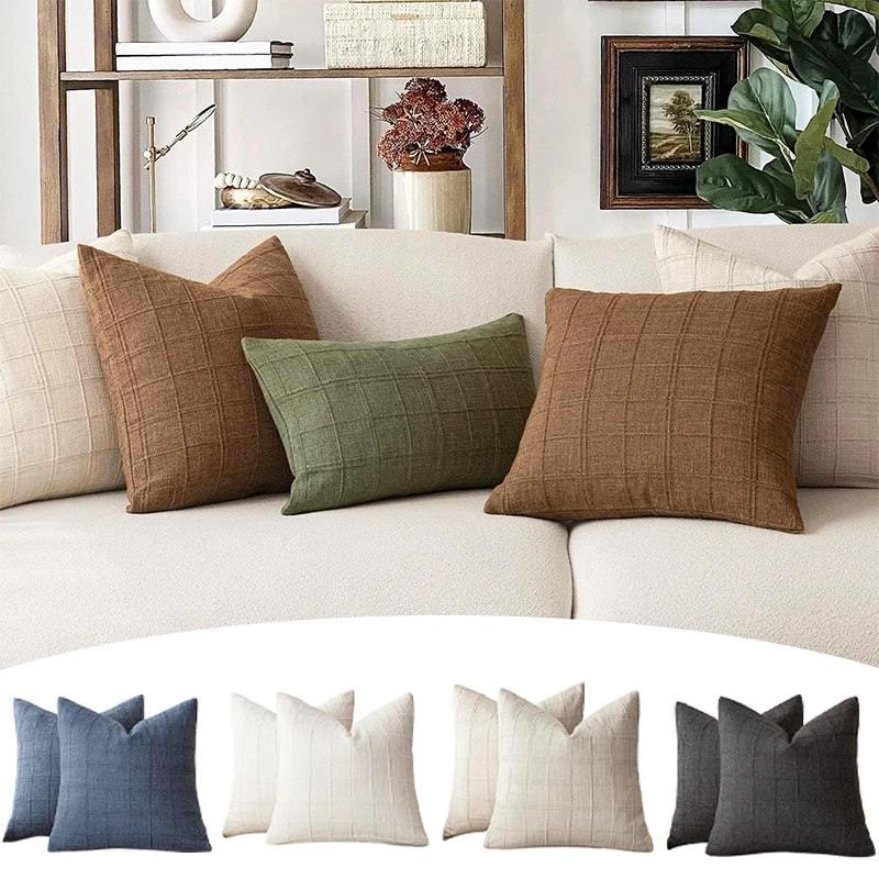 

Square Throw Pillow Cover Japanese Chenille Sofa Pillow Cover Retro Farmhouse Boho Linen Style for Car Office Home Sofa Decor
