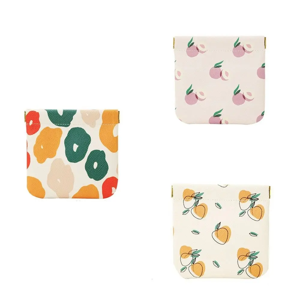 Mini bolsa de cosméticos de cuero Pu, bolsa de almacenamiento de lápiz labial de flores con estampado Simple, cierre automático, monedero cerrado para exteriores