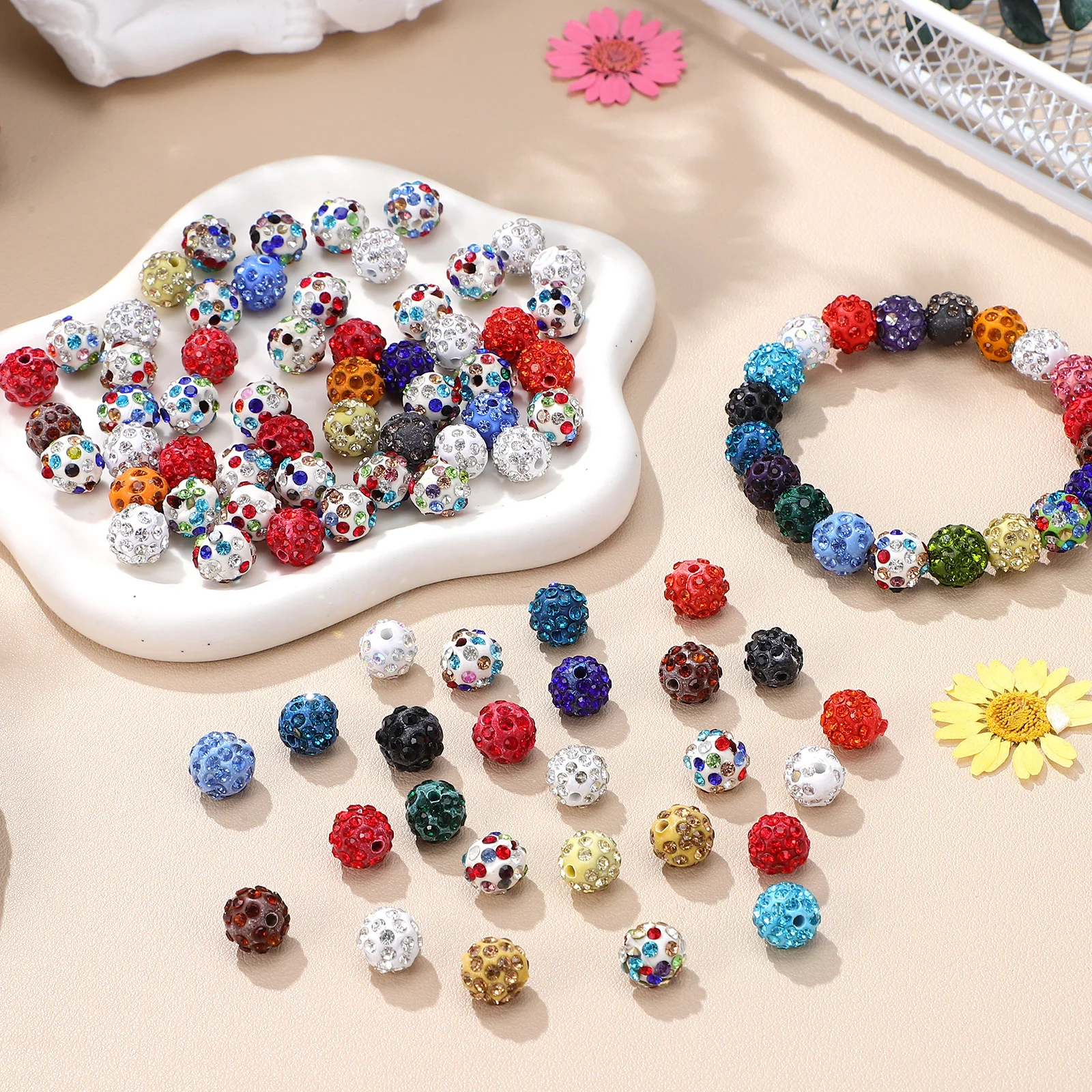 

100Pcs Rhinestone Beads Drilled Colorful Spacer Beads for Jewelry Making Bracelets Necklaces Earrings