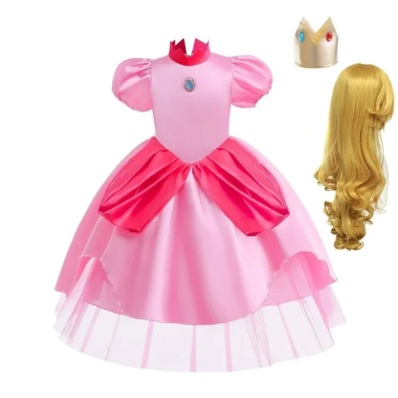 2025 New Pink Princess Dress For Girls Costume Kids Cosplay Queen Peach Clothes Children Halloween BirthdBear House 002