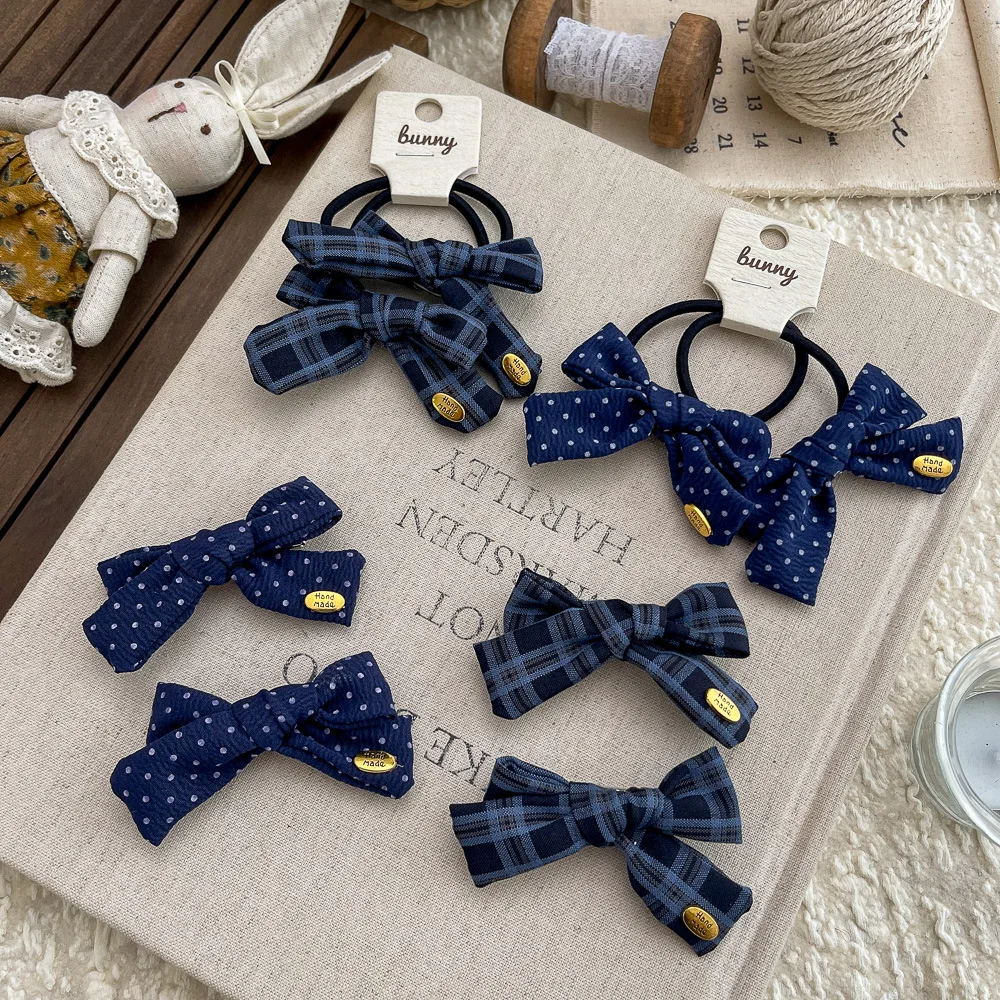 

Plaid Bow Hairpin Hair Clip Bang Side Clip Preppy Style Polka Dot Hair Rope Tie Rubber Band Headwear Children's Hair Accessories