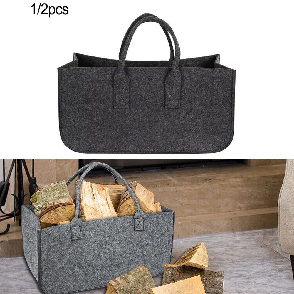 

1pcs Fireplace Wooden Felt Storage Bag Felt Basket Fire Wood Pocket Firewood Basket Newspaper Stalls Basket