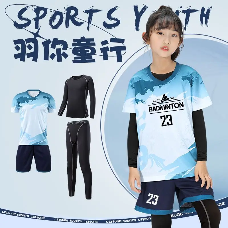 Children's badminton suit set, boys' and girls' autumn and winter long sleeved competition training clothes, warm sports jerseys