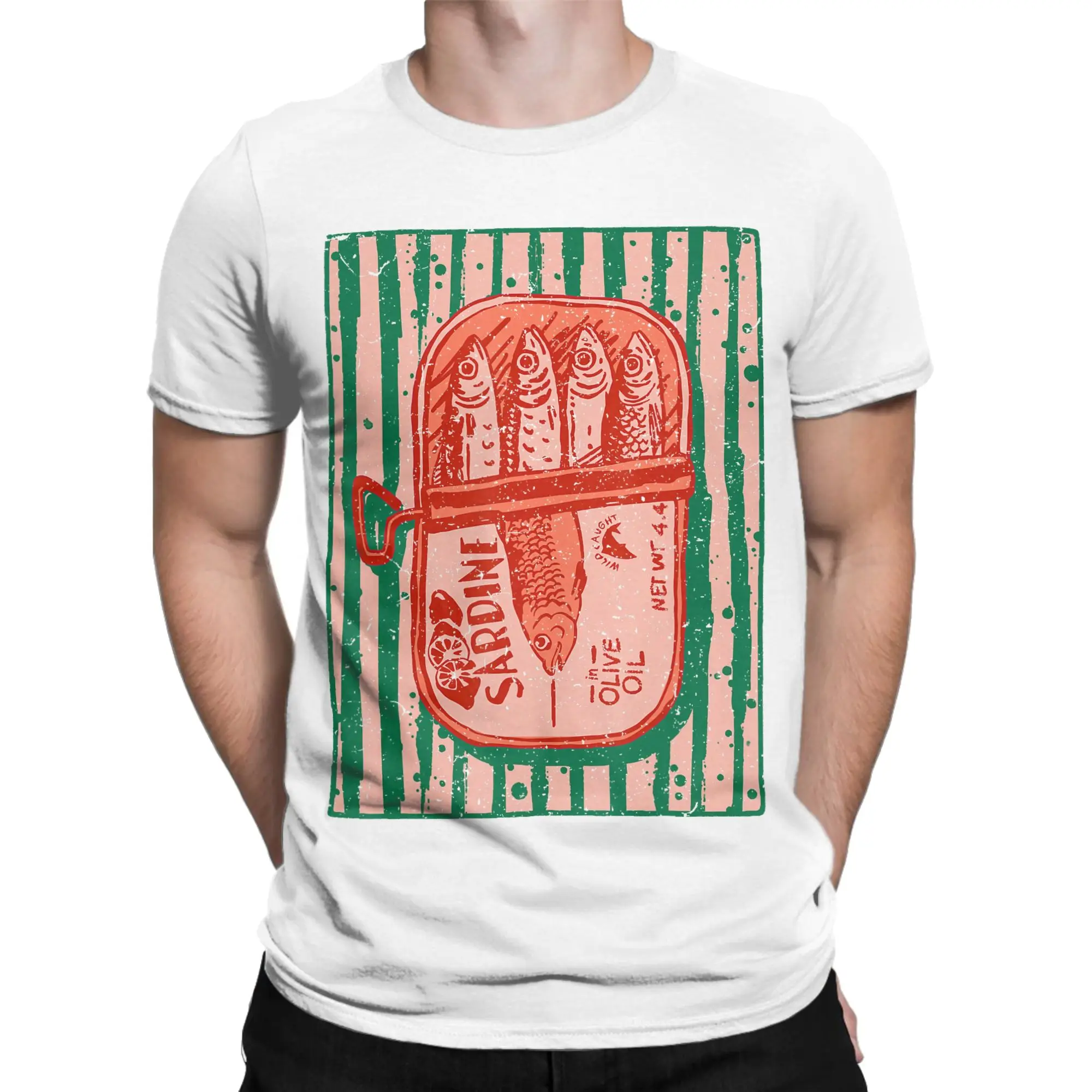 Men's Sardines Tinned Fish Graphic T Shirts Tees Beach Vintage Short Sleeves T-Shirt O Neck Popular Tee Shirt Plus Size 5XL 6XL