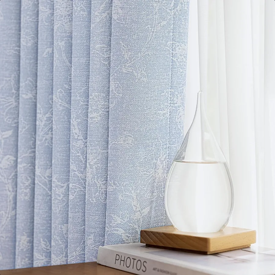 

Blue Floral Jacquard Blackout Curtains 84 Inches Long for Bedroom Flower Chenille Rustic Farmhouse Curtains Living Room Darkeni