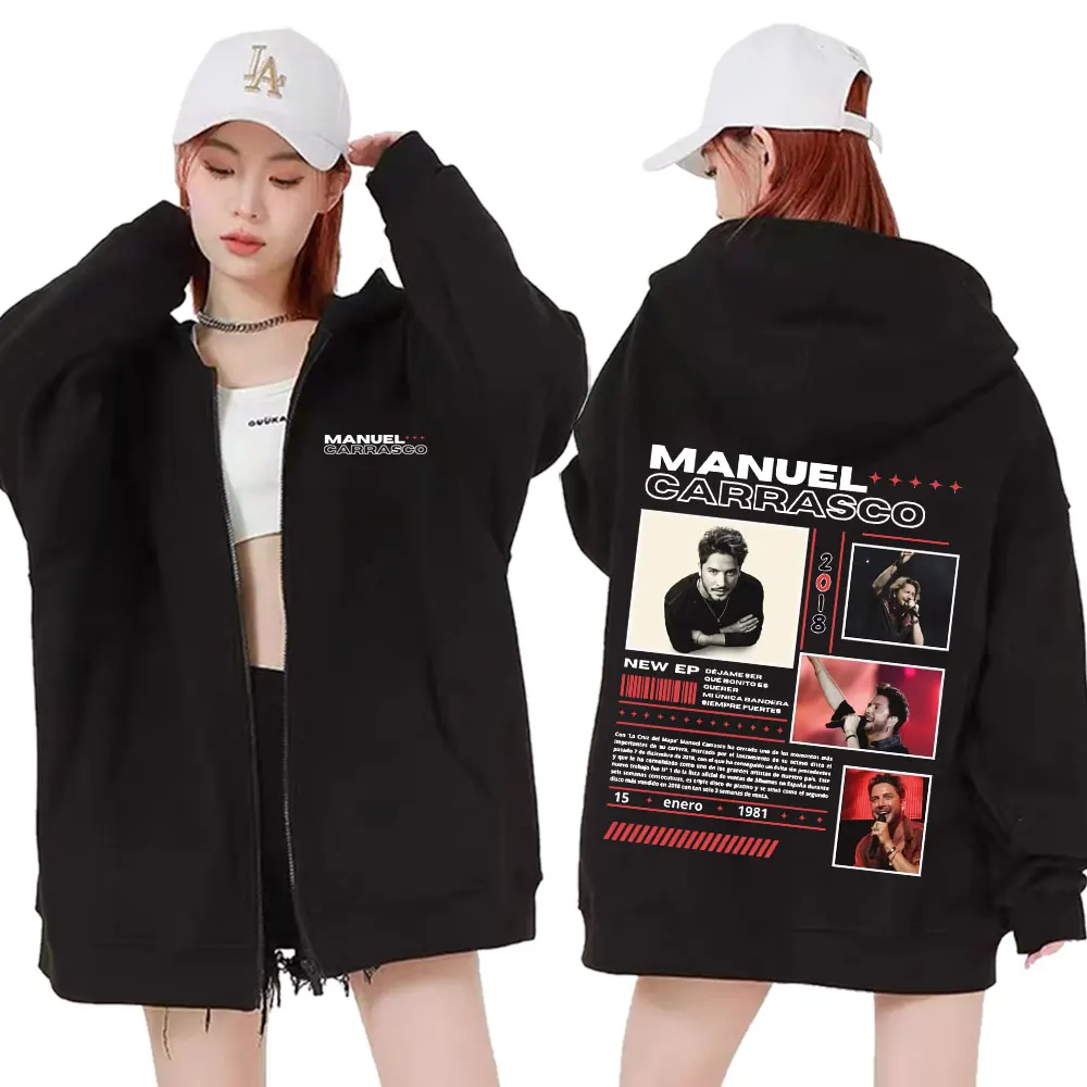 Rapero Manuel Carrasco álbum Tour sudaderas con cremallera hombres mujeres moda Hip Hop Vintage sudaderas de alta calidad Casual cremallera Sudadera con capucha