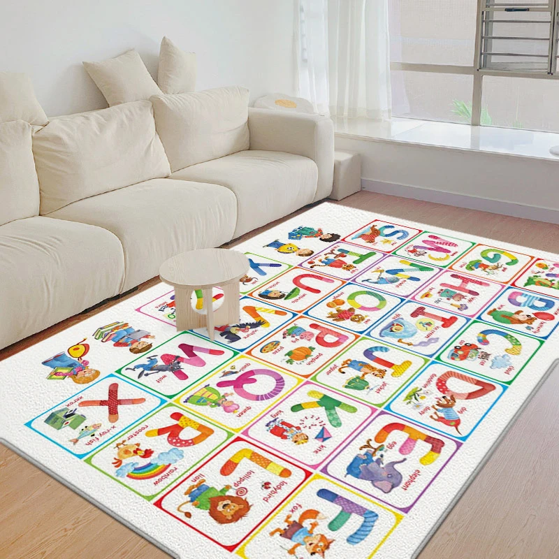 

Cute Cartoon Letter Early Education Rugs for Living Room Carpet Soft Floor Mat Rugs for Bedroom Mat Area Rug Home Large Mat