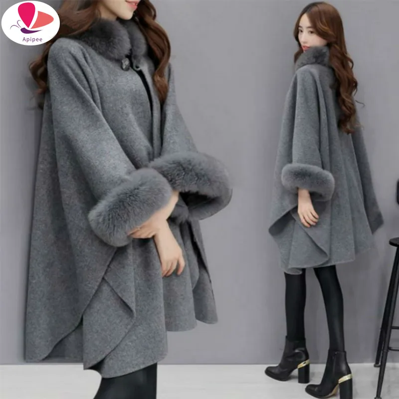 

Women Winter Real Fox Fur Collar Cuff Hooded Coat Natural Wool Real Fox Fur Jacket Coat Long Parka Long Black Gray Jackets