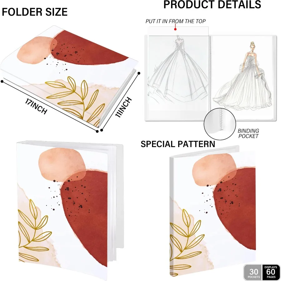 

Чехол-портфель Art с 30 карманами и 60 страниц: большая папка-переплет 11x17 для демонстрации произведений искусства, идеально подходит для альбома для вырезок художественного альбома a