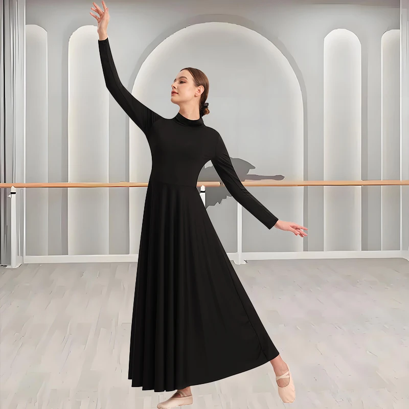 فستان رقص مدح نسائي فضفاض مناسب بطول كامل وأكمام طويلة زي عبادة الليتورجي قصير مجاني وياقة قابلة للطي