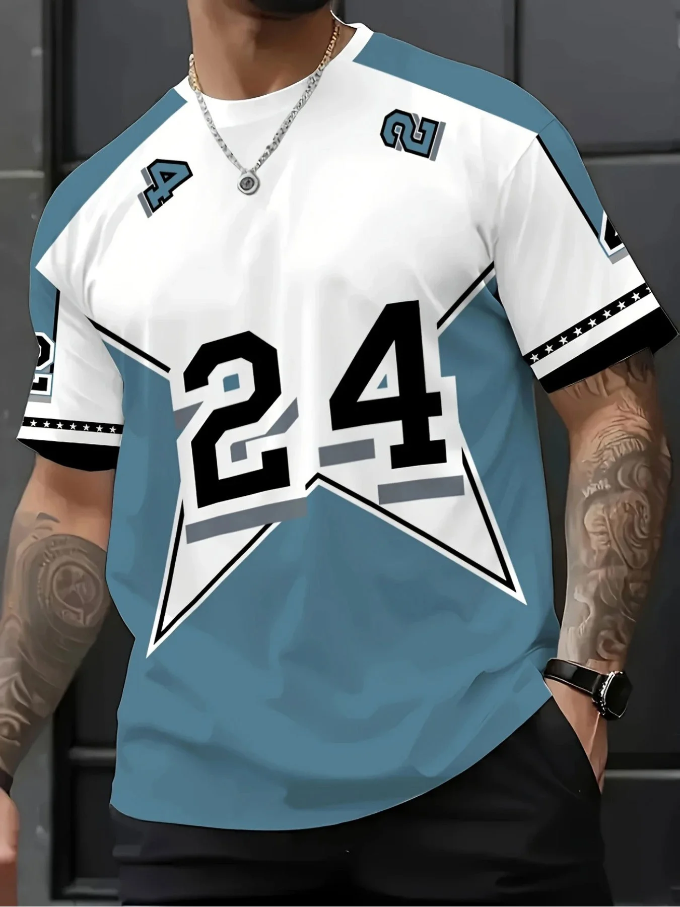 New men's short-sleeve T-shirt, loose-fitting and tailored with printed designs, versatile basic crew-neck top suitable for spri
