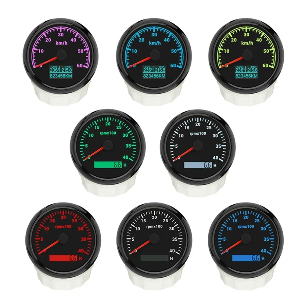 85mm GPS Speedometer 30knots 60km/h 120KMH 0-200km/h + 0-4000RPM 0-8000RPM Tachometer with 7 Colors Backlight for Yacht Car Boat