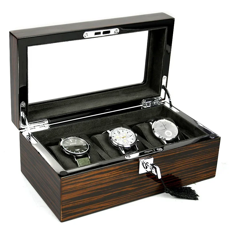 Wood Watch Box Organizer with Lock Watch Boxes Storage Mechanical Wrist Watches Transparent Skylight  Display Collection for Men