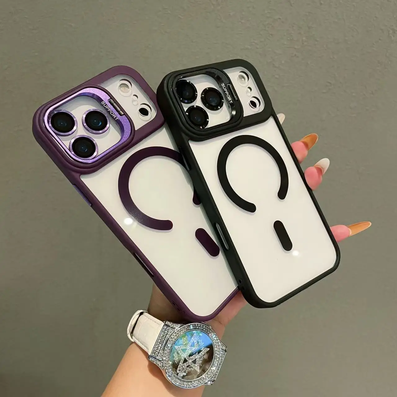 เคสแม่เหล็กใส Magsafe รุ่นหรูหรา สำหรับ iPhone17/Promax/17Air/Pro พร้อมที่ยึดเลนส์ ป้องกันการกระแทก ใส ทนทาน