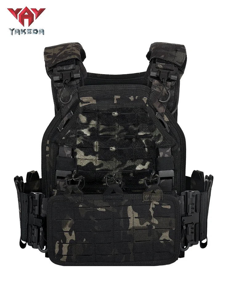 NONE YAKEDA Taktische Plattenträgerweste, Militär-Molle-Angriffsweste mit Schnellverschluss-Schnallen, verstellbare gepolsterte Riemen, 1000D-Nylon 6