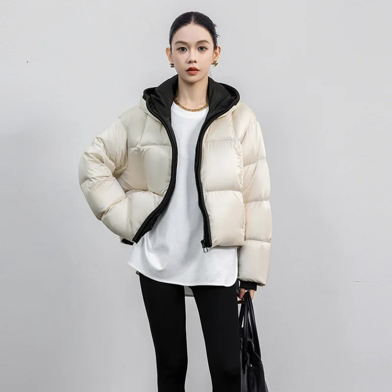Short Parkas Women Patchwork Jackets Zipper Hooded Thick Coat Casual Long Sleeve Pocket Jacket Straight Streetwear Autumn Winter