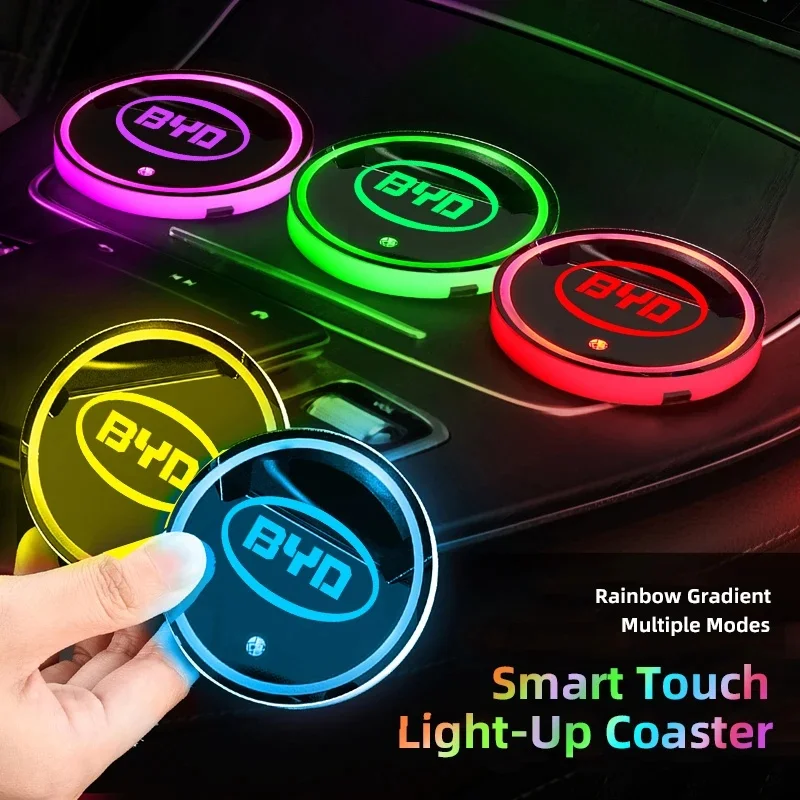 

2Pcs RGB LED Car Cup Coaster for BYD Atto 3 Seal Dolphin Sealion 6 Yuan Plus Seal U Frigate 07 USB Rechargeable Light Up Cup Mat