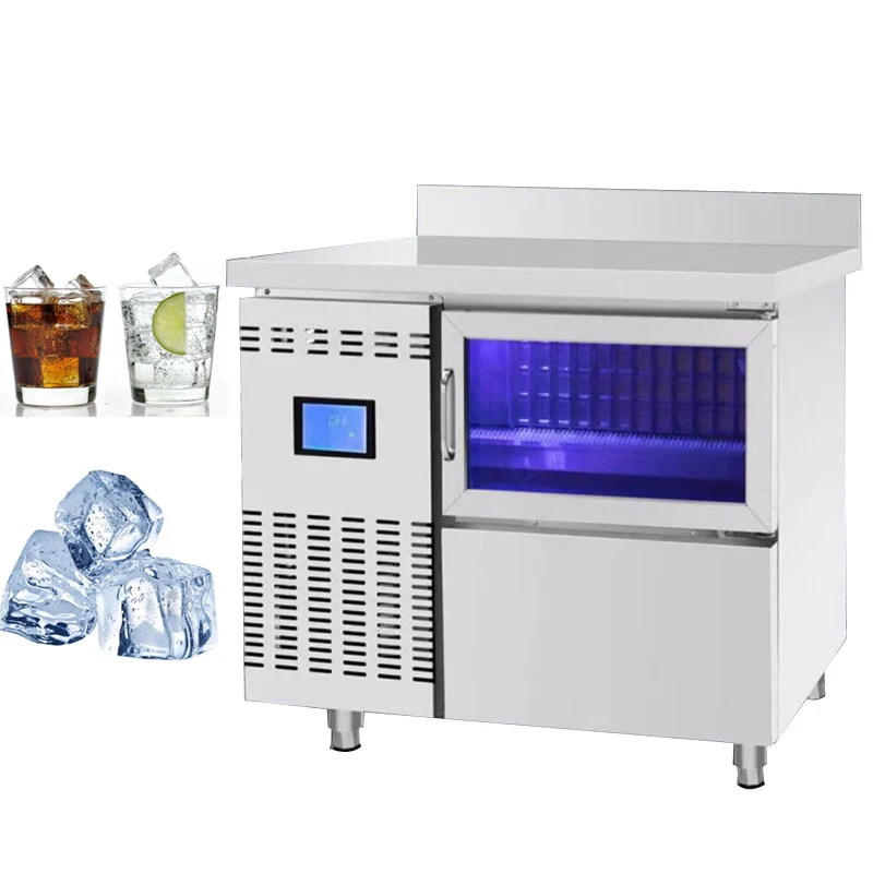 90/130/160kg Ice Maker Machine Commercial Milk Tea Shop Automatic Bar Counter Ice Maker Workbench Coffee 220V