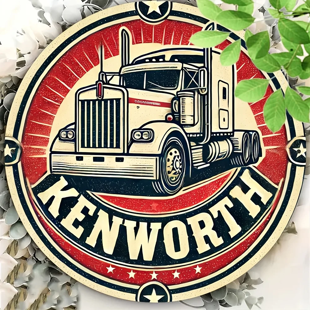 Room Decor A Resilient Journey: A Round Aluminum Sign Featuring The Classic Kenworth Truck Logo Design, Suitable for Room Decor,